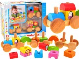 Fa Vasút-Összekapcsolható-Színes Formákkal-Állatos