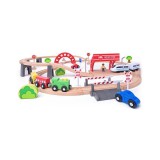 Fa vonat vasútpálya elemes mozdonnyal 60 darabos szett - Woodyland