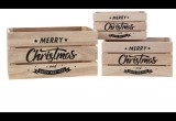 Fadobozok "Merry Christmas" felirattal, karácsonyi tároló fadobozok 3 darabos készletben