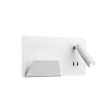 Fali lámpa, olvasókar, polc, 2xUSB csatlakozó, bal, fehér, 3000K melegfehér, 770 lm, CRI 90, 110°, SLV Somnila Spot 1003457