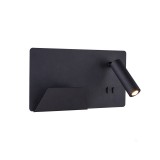 Fali lámpa, olvasókar, polc, 2xUSB csatlakozó, bal, fekete, 3000K melegfehér, 490 lm, CRI 90, 110°, SLV Somnila Spot 1003455