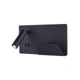 Fali lámpa, olvasókar, polc, 2xUSB csatlakozó, jobb, fekete, 3000K melegfehér, 490 lm, CRI 90, 110°, SLV Somnila Spot 1003456