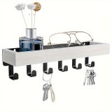 Falra szerelhető Fa ruhafogas, kulcstartó tálcával #fehér