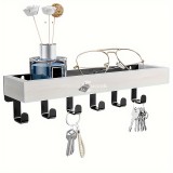 Falra szerelhető fehér fa ruhafogas kulcstartó tálcával, praktikus tárolási megoldás bejárati előszobába