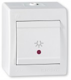 Falra szerelhető nyomógombos világításkapcsoló LED visszajelzővel IP44, fehér POWER