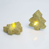 FAMILY CHRISTMAS 2 db Elemes LED világító teamécses szett glitteres arany fenyőfa