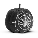 Family Halloween-i tök dekoráció - fekete glitteres - pókhálóval - 15 cm