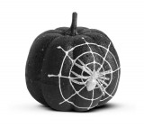 Family Halloween-i tök dekoráció - fekete glitteres - pókhálóval - 15 cm