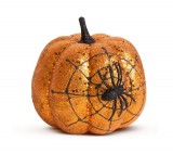 Family Halloween-i tök dekoráció - narancs glitteres - pókhálóval - 15 cm