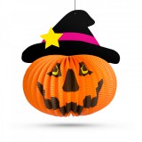 Family Halloween-i tökös lampion - kalapban - akasztható - 26 cm