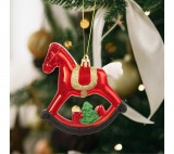 Family Karácsonyfa dísz - hintaló, glitteres - 100 x 100 mm