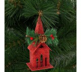 Family Karácsonyi glitteres templom akasztóval - 16 x 6,5 cm - piros