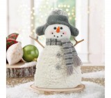 Family Karácsonyi hóember dekor - bot kezekkel, sapkában - 35 x 22 cm