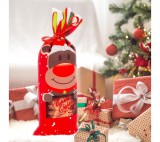 Family Karácsonyi italos üveg tartó szalaggal - rénszarvas - poliészter - 32 x 12,5 cm