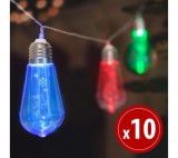 Family LED fényfüzér - Villanykörte - 10 LED - 1,9 méter - színes - 2 x AA