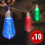 Family LED fényfüzér - Villanykörte - 10 LED - 1,9 méter - színes - 2 x AA