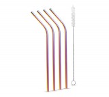 Family Rozsdamentes acél szívószál szett - titán szivárványos - 215 x 6 mm - 5 részes