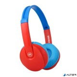 Fejhallgató, gyerek méret, vezeték nélküli, Bluetooth, mikrofonnal, MAXELL &#039;HP-BT350&#039;, kék-piros