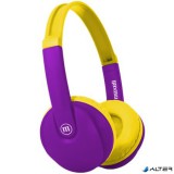 Fejhallgató, gyerek méret, vezeték nélküli, Bluetooth, mikrofonnal, MAXELL &#039;HP-BT350&#039;, lila-sárga