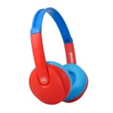 Fejhallgató, gyerek méret, vezeték nélküli, Bluetooth, mikrofonnal, MAXELL HP-BT350, kék-piros (MXFBT350BLR)
