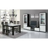 Fekete-fehér étkező/nappali garnitúra TV-szekrény szettel (160x90 cm étkezőasztallal) – LM Roma Day
