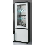 Fekete-fehér vitrines szekrény LED-világítással, 1 ajtós – LM Roma Day