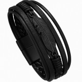 Fekete toll bőr karkötő