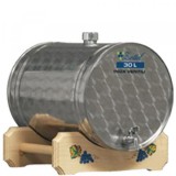 Fekvő pálinkatartály 30L fa állványon, rozsdamentes csappal Zottel