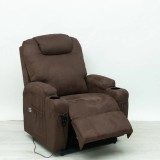Felállást segítő fekvő fotel italtartós karfával csokoládébarna Microfiber kárpittal raktárról - Oliver