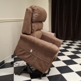 Felállást segítő fotel - kétmotoros (független lábtartó és háttámla mozgatás) - csokoládé barna Microfiber kárpittal - használt - Soddy