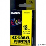 Feliratozógép szalag, 18 mm x 8 m, CASIO, sárga-fekete