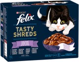 Félix Felix Shreds vegyes válogatás - Marha, csirke, lazac és tonhal tépett falatok szószban macskáknak - Multipack (6 karton | 72 alutasak | 72 x 80 g) 5.76kg