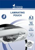 Fellowes Meleglamináló fólia, 75 mikron, A3, fényes, VICTORIA