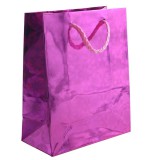 Fényes lila kis ajándéktáska,  12x15 cm, zsinór füllel