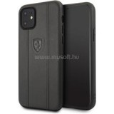 Ferrari Off Track iPhone 11 dombornyomott csíkos fekete bőrtok (FEO3DHCN61BK)