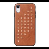 FIERRE SHANN műanyag telefonvédő (bőr hatású hátlap, szegecses) BARNA [Apple iPhone XR 6.1] (5996457820269) - Telefontok
