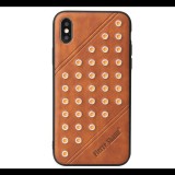 FIERRE SHANN műanyag telefonvédő (bőr hatású hátlap, szegecses) BARNA [Apple iPhone XS 5.8] (5996457817429)