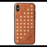 FIERRE SHANN műanyag telefonvédő (bőr hatású hátlap, szegecses) BARNA [Apple iPhone XS 5.8] (5996457817429) - Telefontok