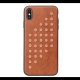 FIERRE SHANN műanyag telefonvédő (bőr hatású hátlap, szegecses) BARNA [Apple iPhone XS Max 6.5] (5996457820276)