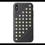 FIERRE SHANN műanyag telefonvédő (bőr hatású hátlap, szegecses) FEKETE [Apple iPhone XS 5.8] (5996457817788) - Telefontok