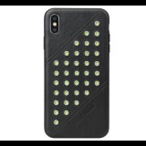 FIERRE SHANN műanyag telefonvédő (bőr hatású hátlap, szegecses) FEKETE [Apple iPhone XS Max 6.5] (5996457820290)