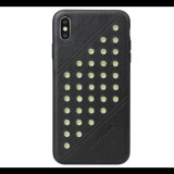 FIERRE SHANN műanyag telefonvédő (bőr hatású hátlap, szegecses) FEKETE [Apple iPhone XS Max 6.5] (5996457820290) - Telefontok