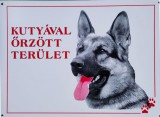 Figyelmeztető műanyag tábla kutyával őrzött területre német juhászkutyával (26 x 19 cm)