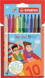 Filctoll készlet, 0,5-2 mm, kétvégű, STABILO 'Trio 2 in 1', 10 különböző szín