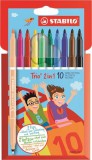 Filctoll készlet, 0,5-2 mm, kétvégű, STABILO "Trio 2 in 1", 10 különböző szín