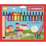 Filctoll készlet, 1,5-2 mm, rugós hegy, STABILO "Trio Scribbi", 14 különböző szín [14 db]