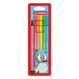 Filctoll készlet, 1 mm, STABILO Pen 68, 6 neon szín (TST68061)