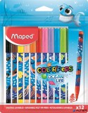 Filctoll készlet, 2 mm, kimosható, MAPED 'Color'Peps Ocean Life', 12 különböző szín