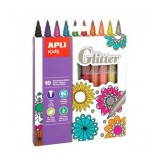 Filctoll készlet, 3,8 mm, csillámos, APLI Kids Markers Glitter, 10 különböző szín (LCA18218)