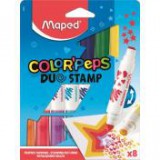 Filctoll készlet, 7,5 mm, kétvégű, MAPED "Color`Peps Duo Stamp" 8 különböző szín és minta [8 db]